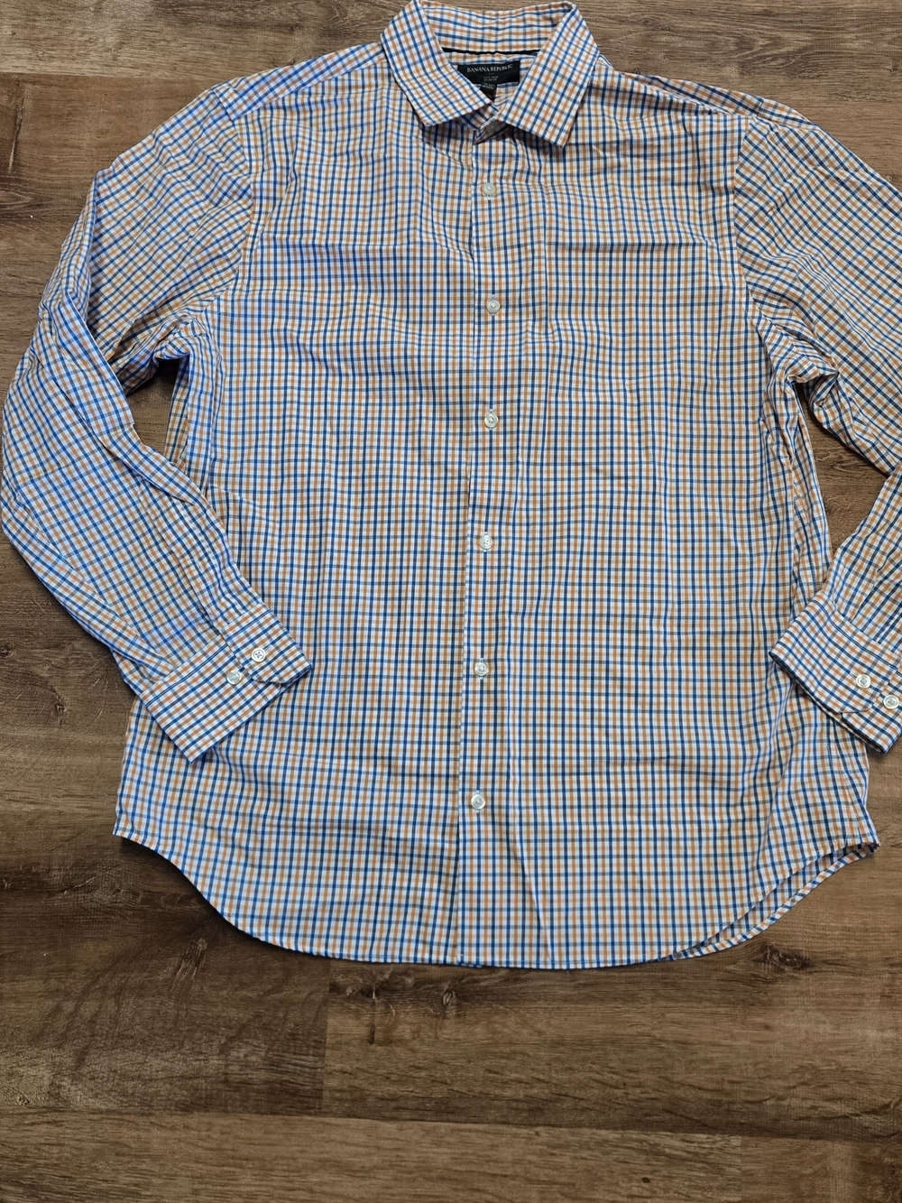 Banana Republic Blue & Orange Checked Dress Shirt Extra Large Slim Fit Non Iron